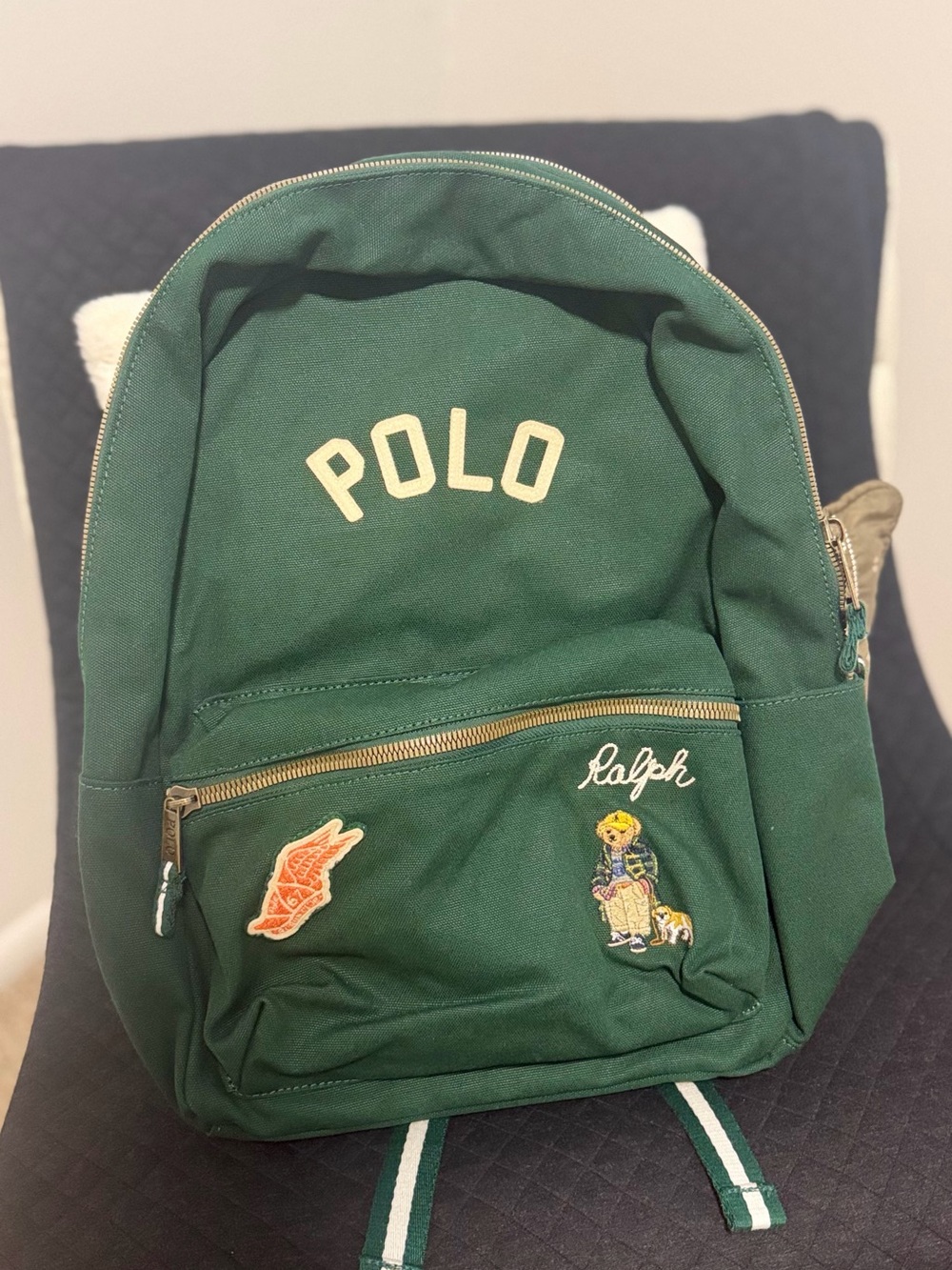 Ralph Lauren Green Polo Backpack with Embroidered bear Patch